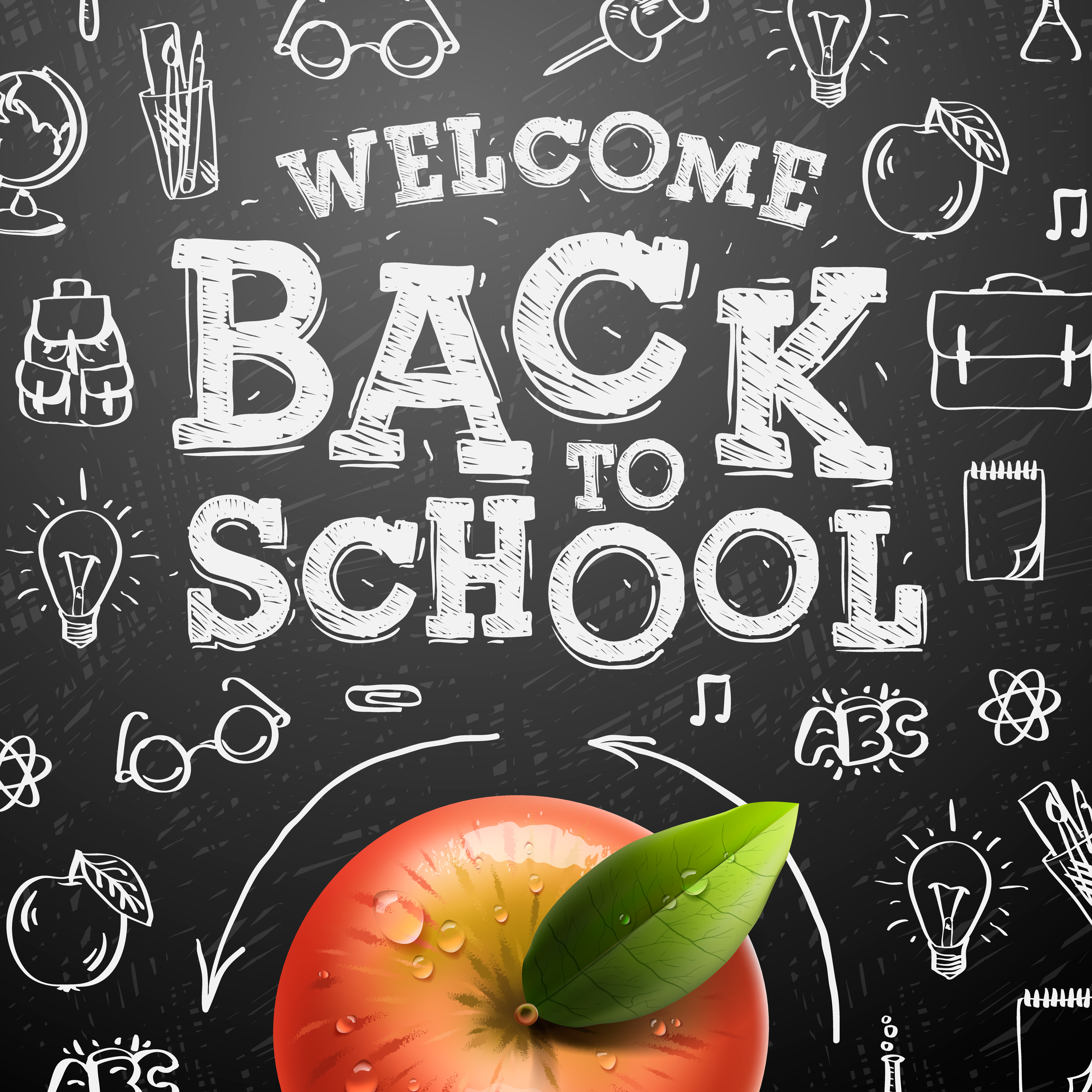 Welcome back to school background with red apple
